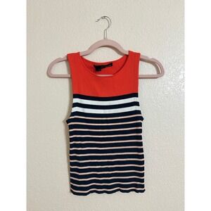 360 Sweater Striped Ribbed Tank Top Red White Navy Coral Size‎ S